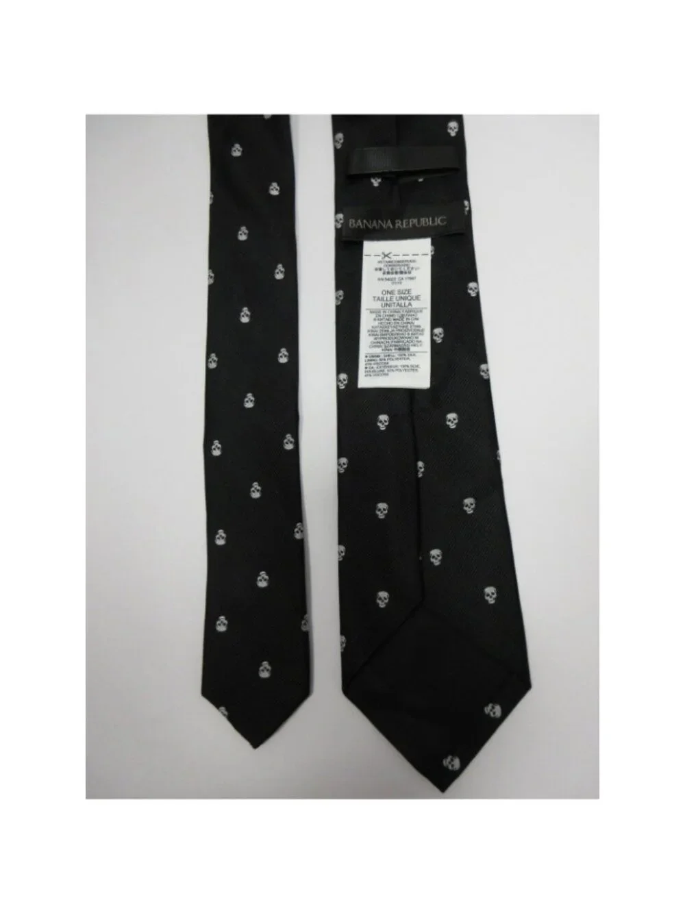 Banana Republic Neck Tie Silk Skull Gothic Halloween AOP Textured